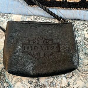 Harley Davidson motorcycles black leather embroidered crossbody bag